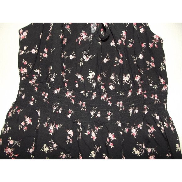 No Boundaries Tank Top Juniors Small(3-5)Black Pink Floral Smocked Waist Peasant - Picture 4 of 12